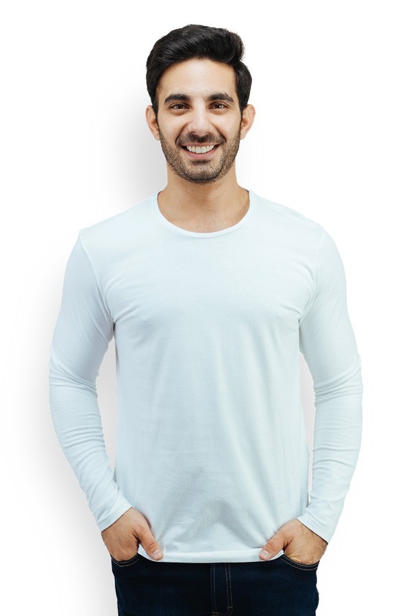 Playera Manga Larga Básica Blanca Stretch Muscle Fit Para Caballero